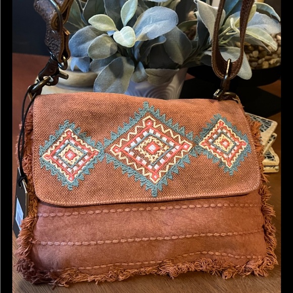 MYRA BAG Desert Trail Small Crossbody Bag Boho Fringe Rose Blue - Picture 2 of 9